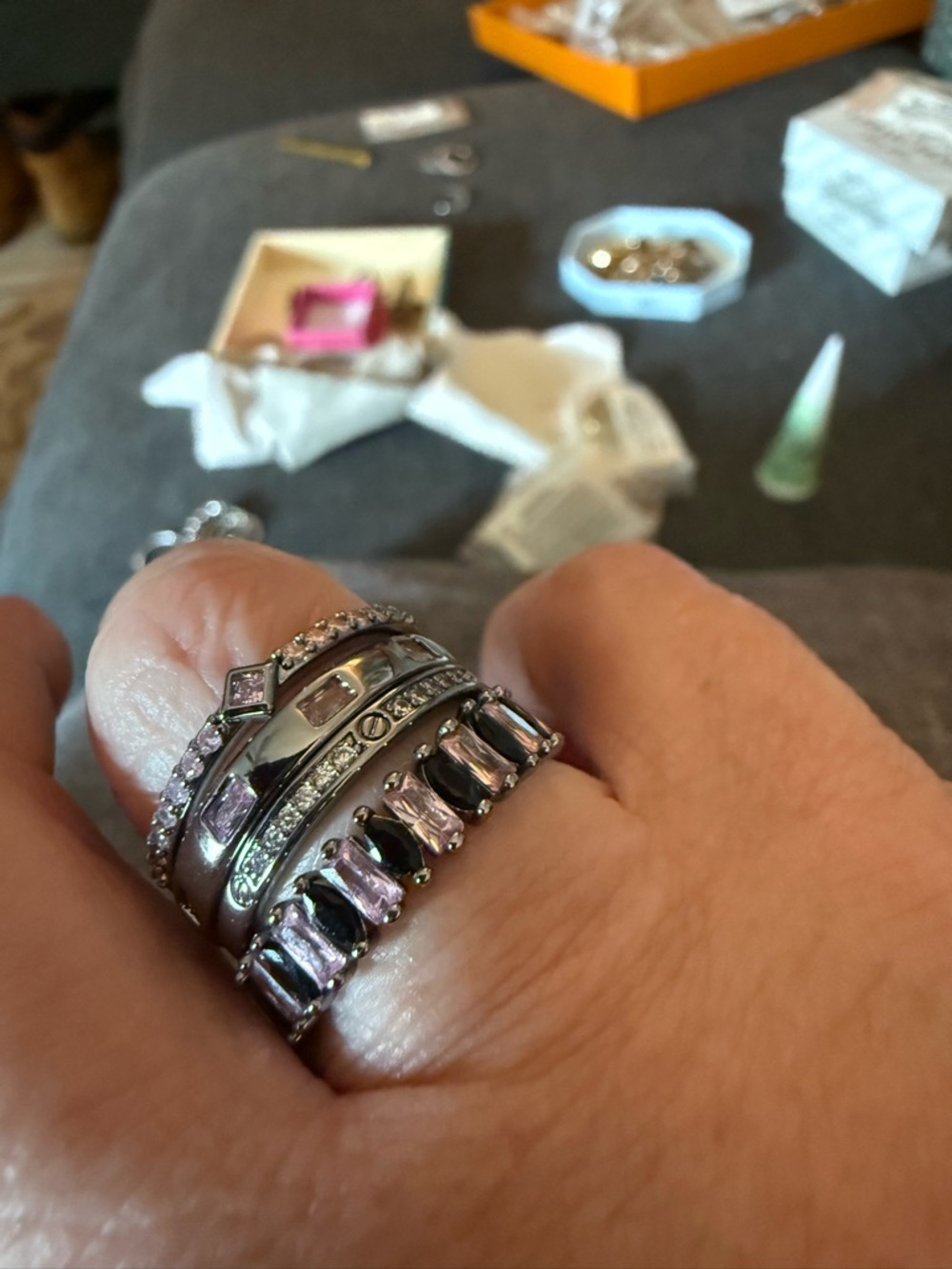 Stackable Pink Stone and hematite Delicates